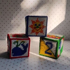 VINTAGE HandMade Primary Colored Baby Blocks w/ Bells Inside